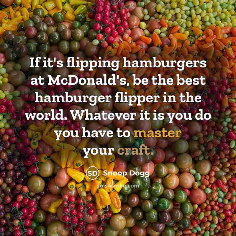 “If it's flipping hamburgers at McDonald's, be the best hamburger flipper in the world. Whatever it is you do you have to master your craft.” quote by Snoop Dogg