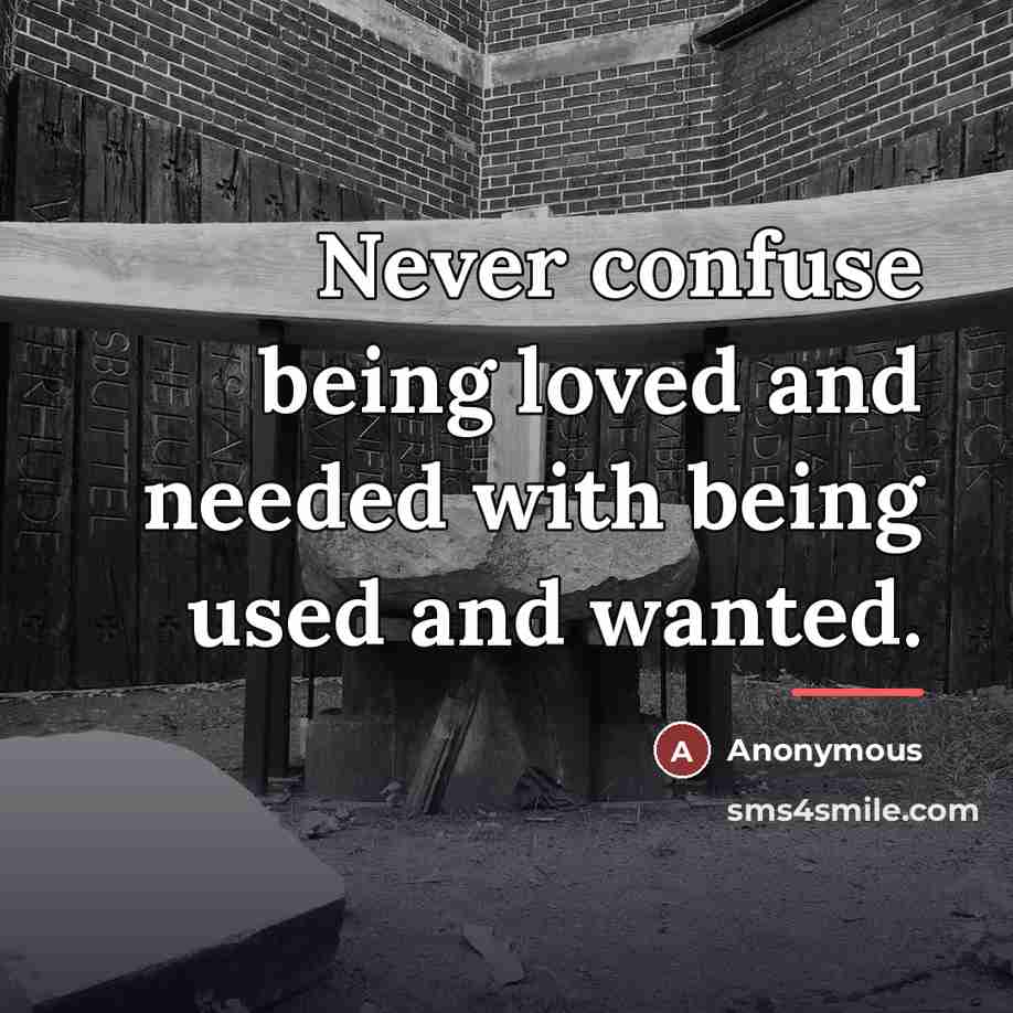“Never confuse being loved and needed with being used and…” quote by Anonymous