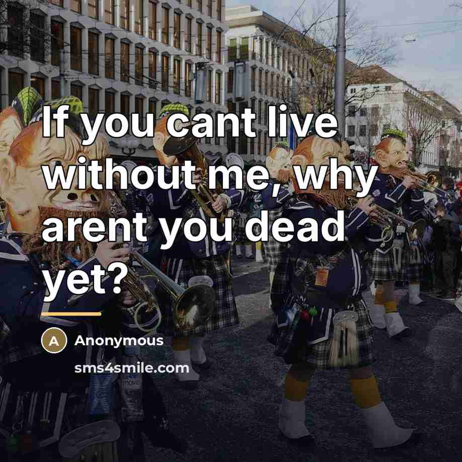 “If you cant live without me, why arent you dead…” quote by Anonymous