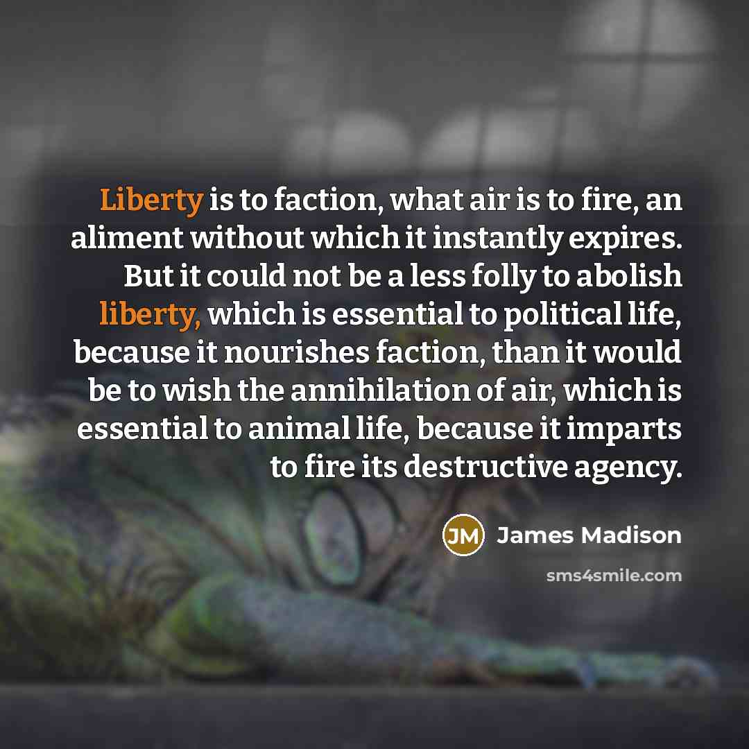 “Liberty is to faction, what air is to fire, an…” quote by James Madison