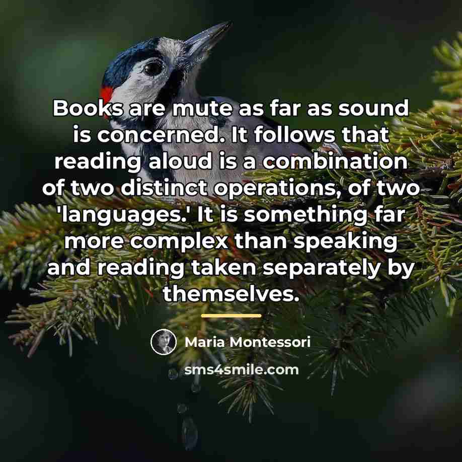 “Books are mute as far as sound is concerned. It…” quote by Maria Montessori