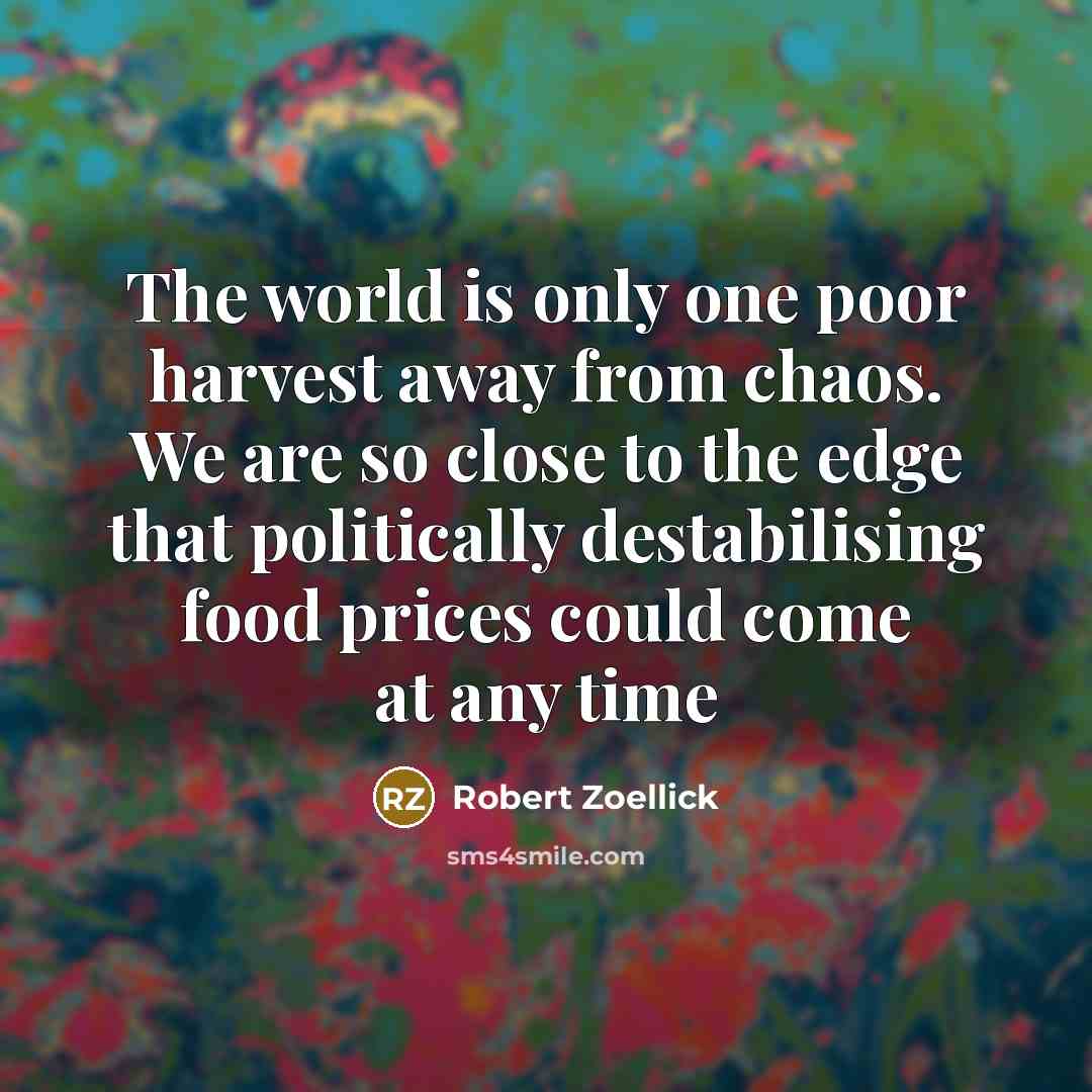 “The world is only one poor harvest away from chaos.…” quote by Robert Zoellick