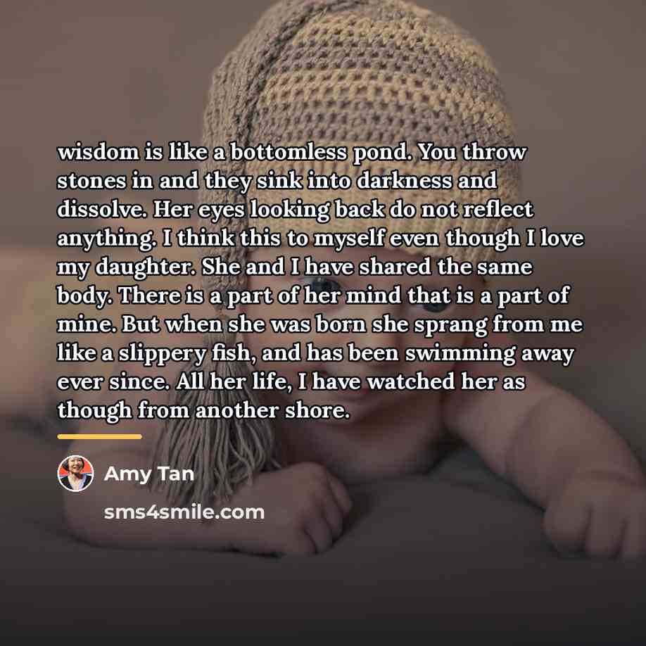 “wisdom is like a bottomless pond. You throw stones in…” quote by Amy Tan