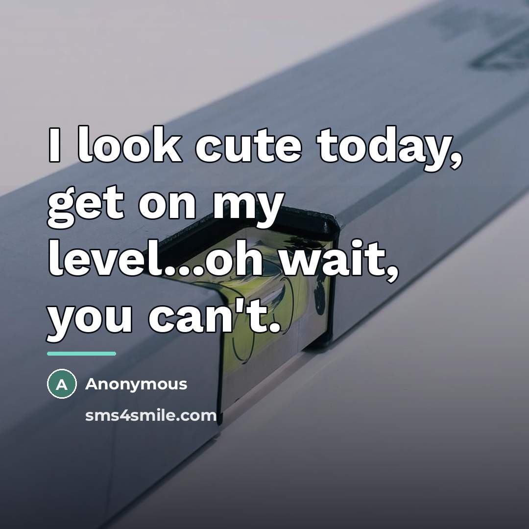 “I look cute today, get on my level...oh wait, you…” quote by Anonymous