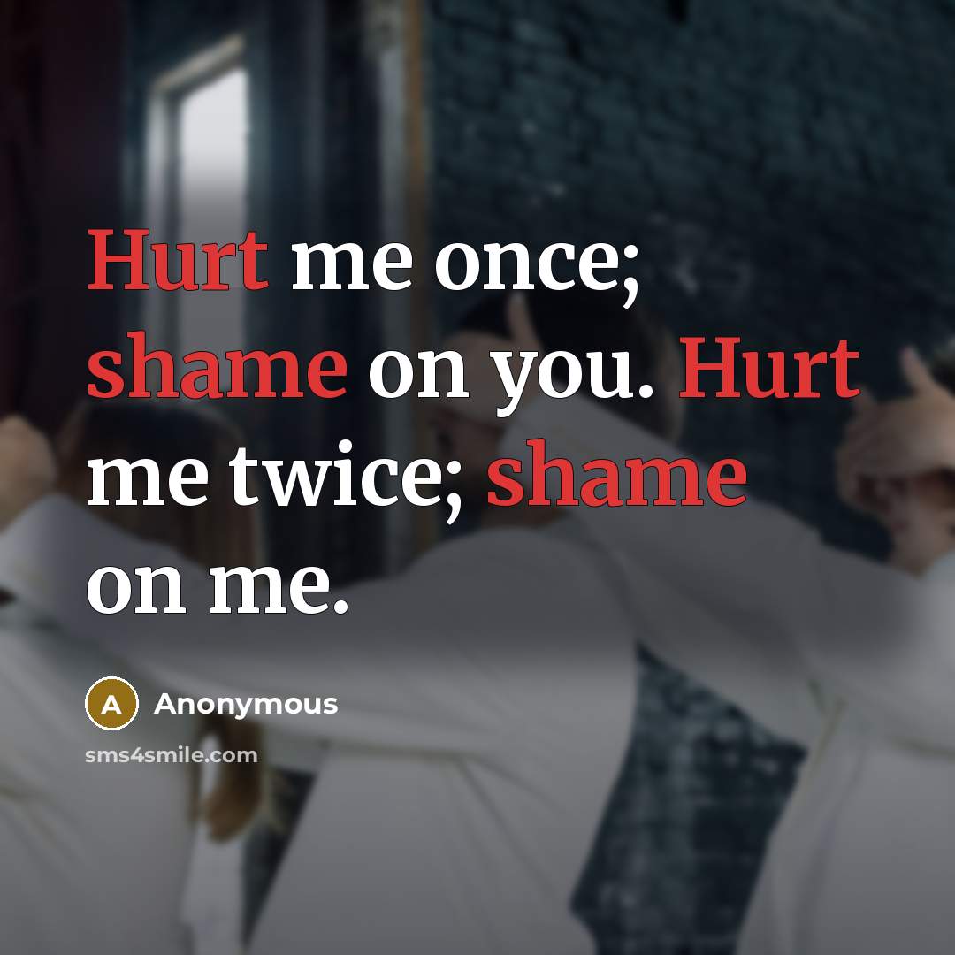 “Hurt me once; shame on you. Hurt me twice; shame on me.” quote by Anonymous