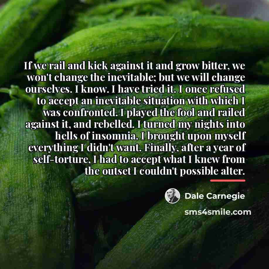 “If we rail and kick against it and grow bitter,…” quote by Dale Carnegie