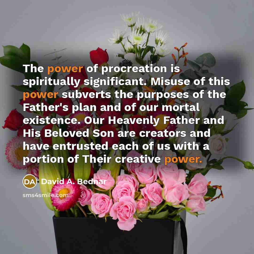 “The power of procreation is spiritually significant. Misuse of this…” quote by David A. Bednar
