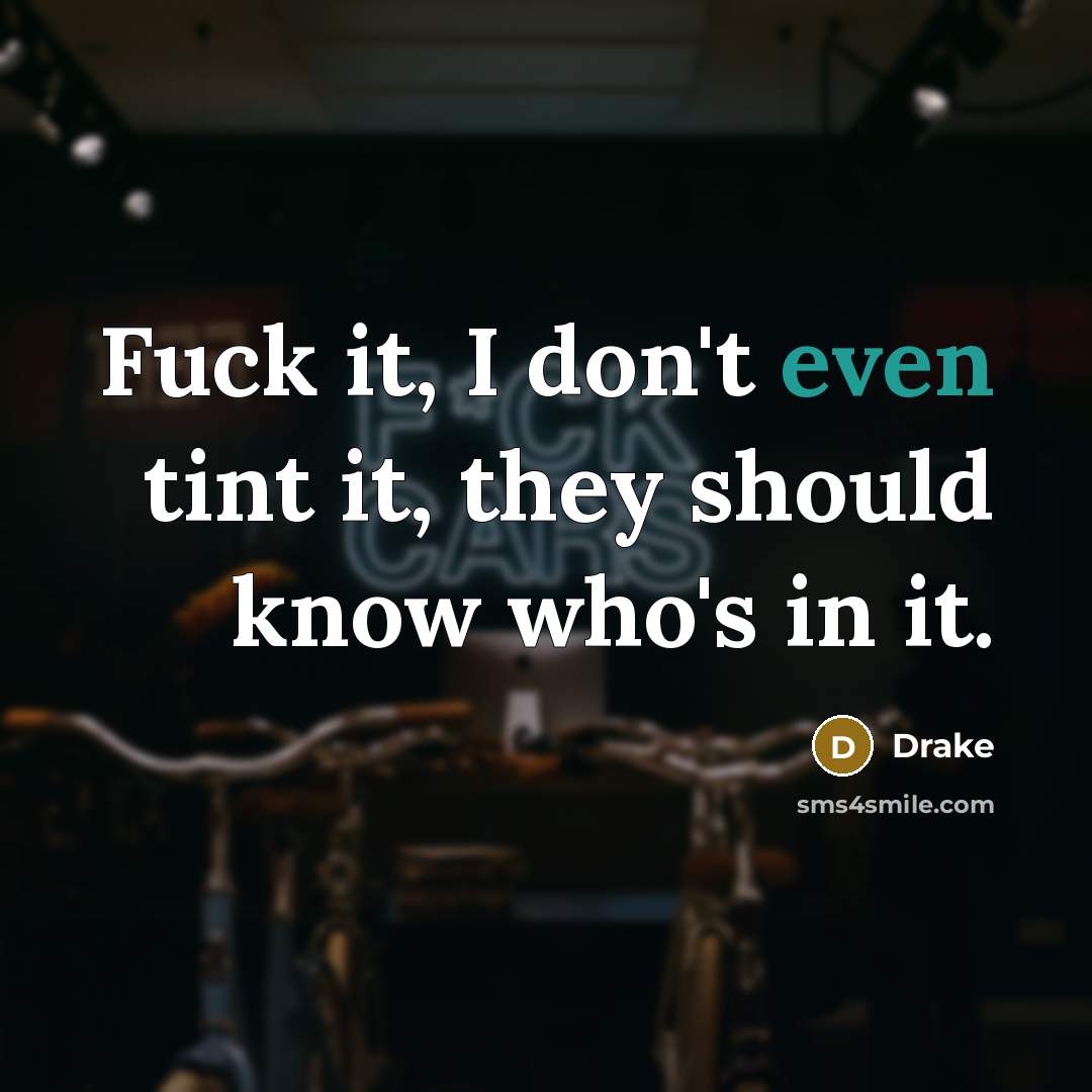 “Fuck it, I don't even tint it, they should know who's in it.” quote by Drake