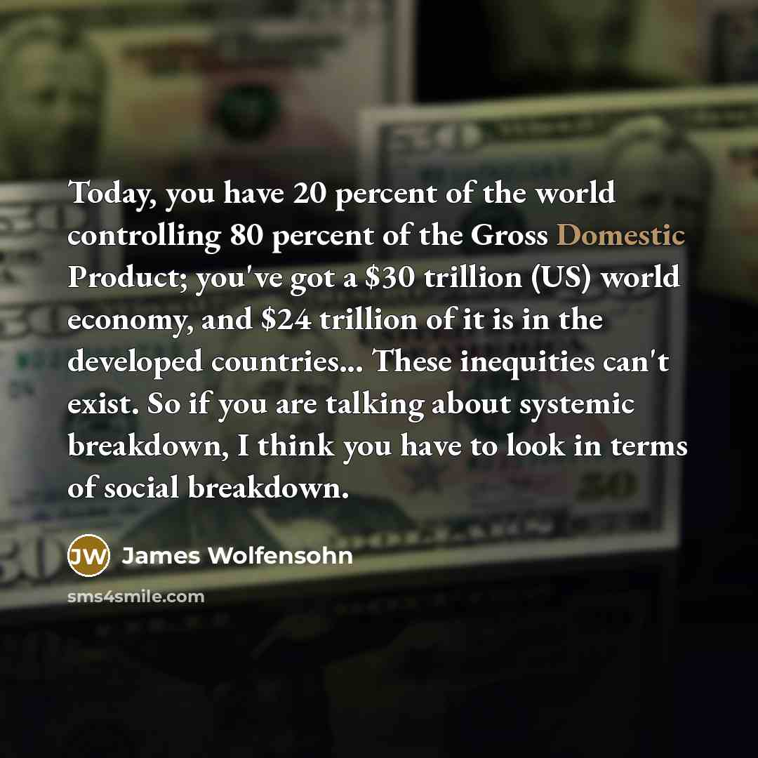 “Today, you have 20 percent of the world controlling 80…” quote by James Wolfensohn