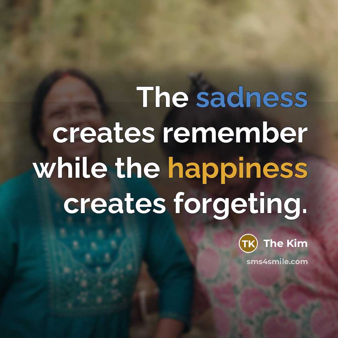 “The sadness creates remember while the happiness creates forgeting.” quote by The Kim