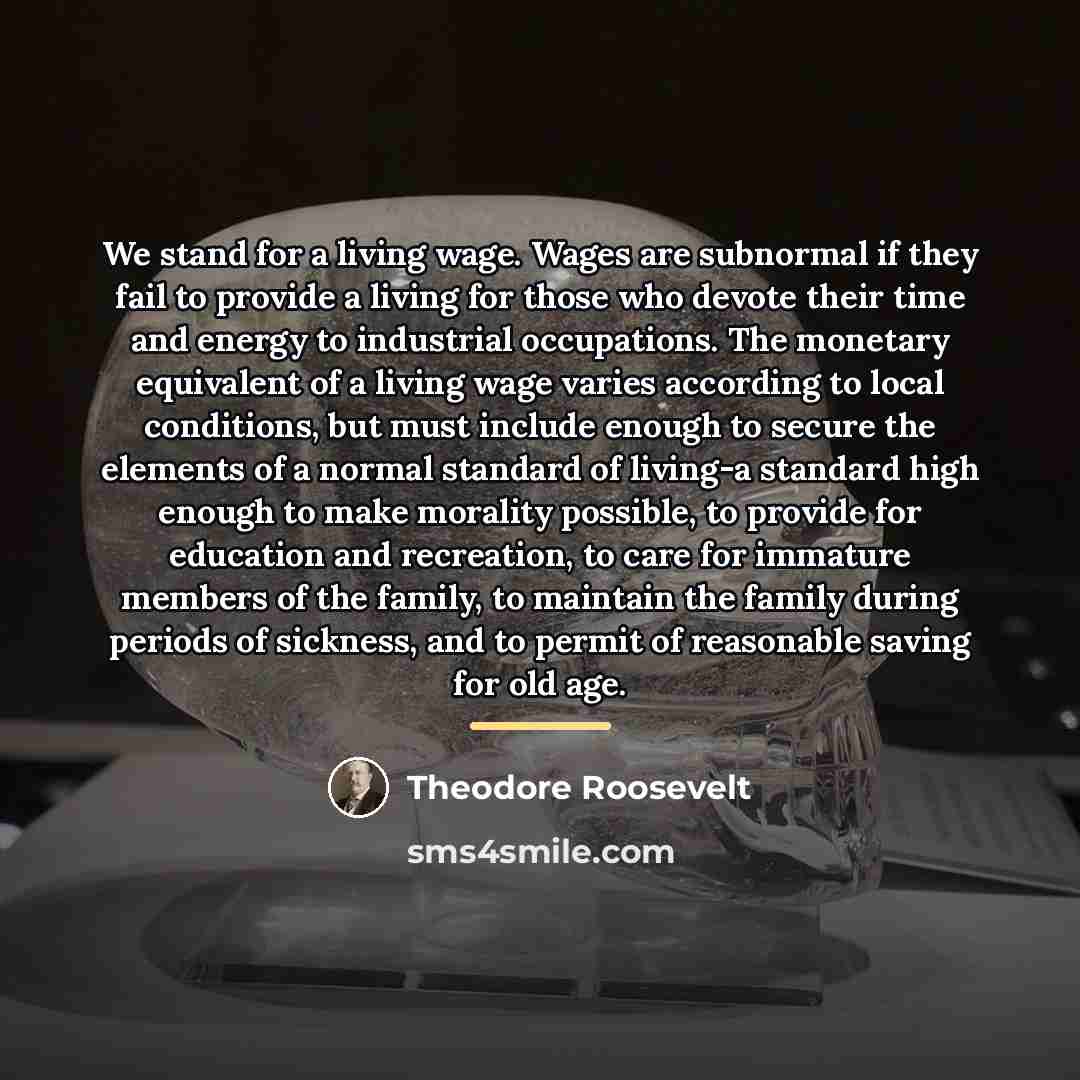 “We stand for a living wage. Wages are subnormal if…” quote by Theodore Roosevelt