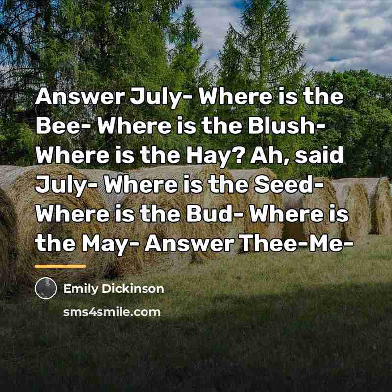 “Answer July- Where is the Bee- Where is the Blush-…” quote by Emily Dickinson