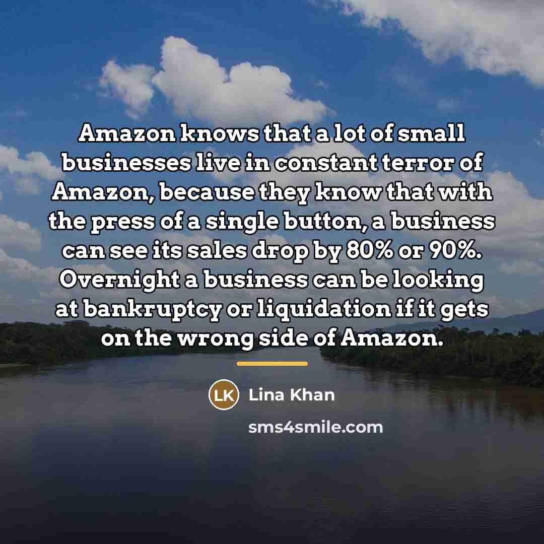 “Amazon knows that a lot of small businesses live in…” quote by Lina Khan