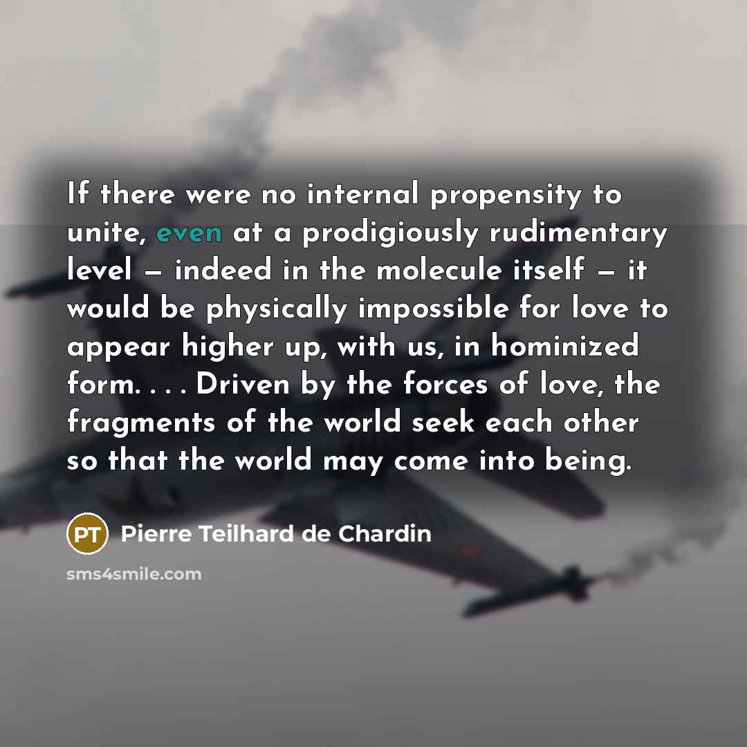 “If there were no internal propensity to unite, even at…” quote by Pierre Teilhard de Chardin