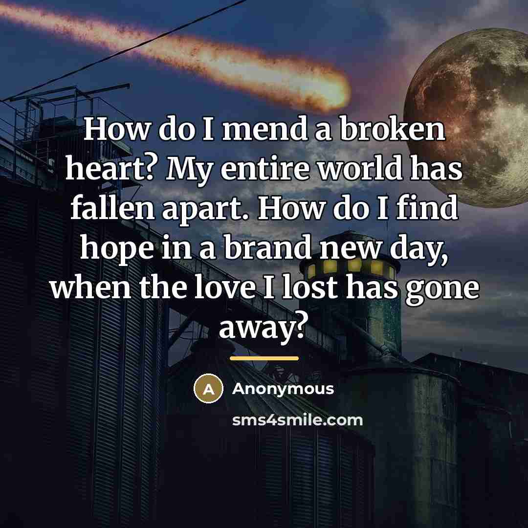 “How do I mend a broken heart? My entire world…” quote by Anonymous
