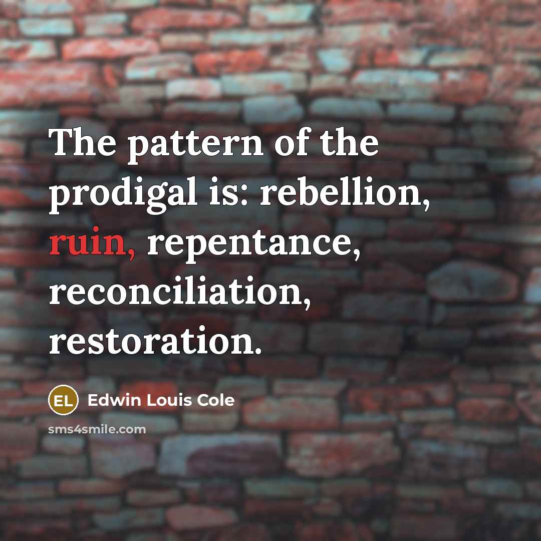 “The pattern of the prodigal is: rebellion, ruin, repentance, reconciliation,…” quote by Edwin Louis Cole