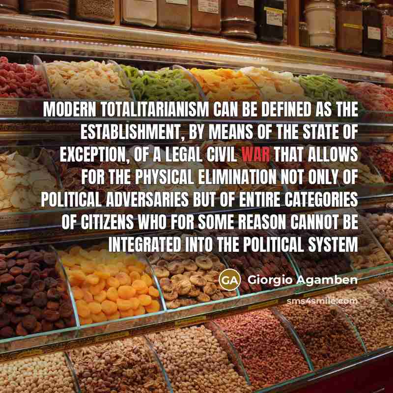 “Modern totalitarianism can be defined as the establishment, by means…” quote by Giorgio Agamben