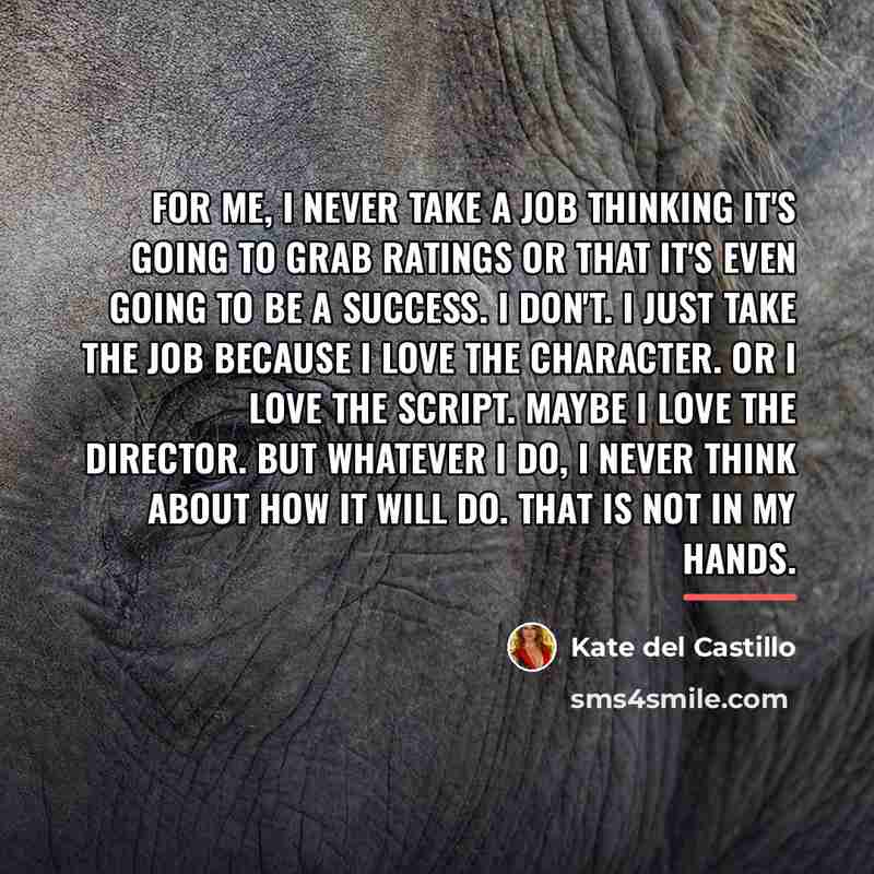 “For me, I never take a job thinking it's going…” quote by Kate del Castillo