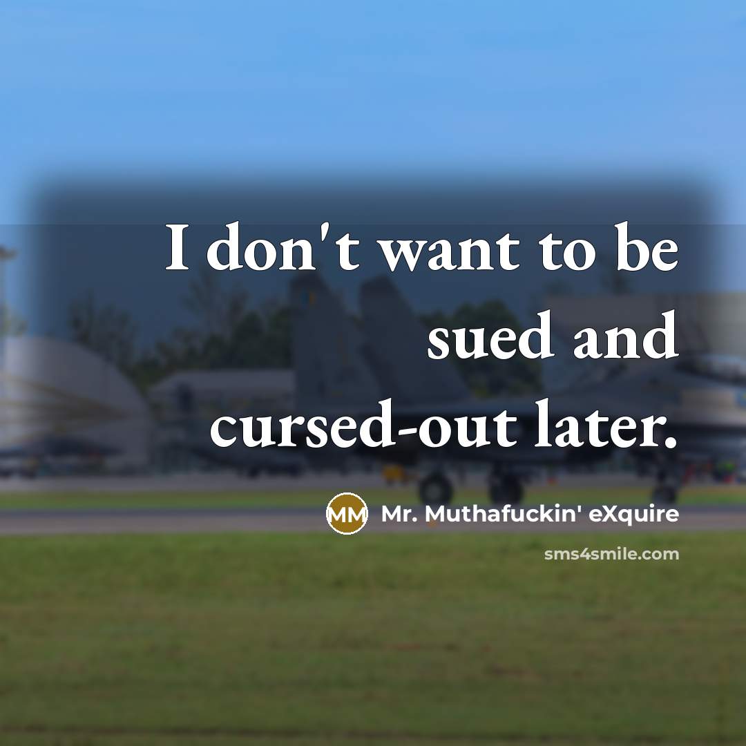 “I don't want to be sued and cursed-out later.…” quote by Mr. Muthafuckin' eXquire