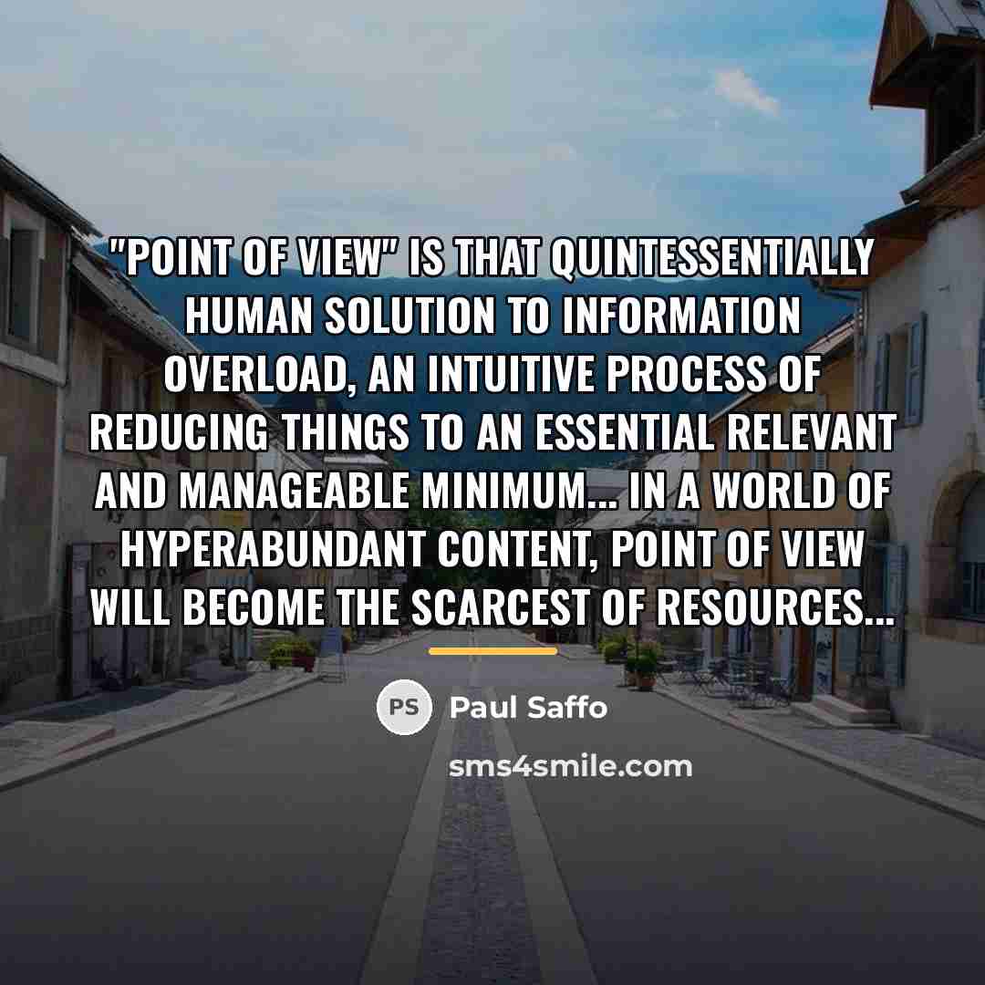 “"Point of view" is that quintessentially human solution to information…” quote by Paul Saffo