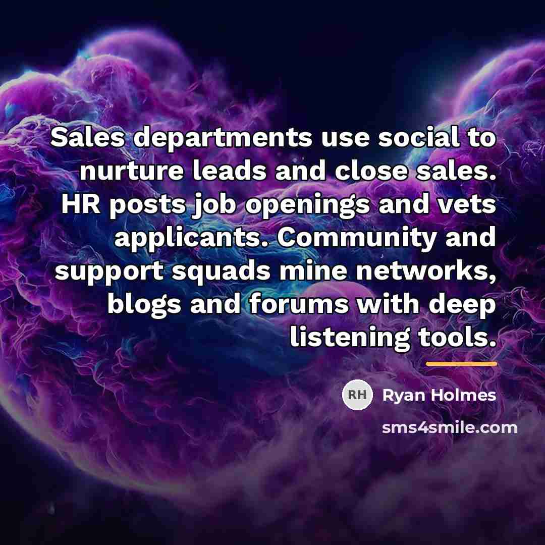 “Sales departments use social to nurture leads and close sales.…” quote by Ryan Holmes