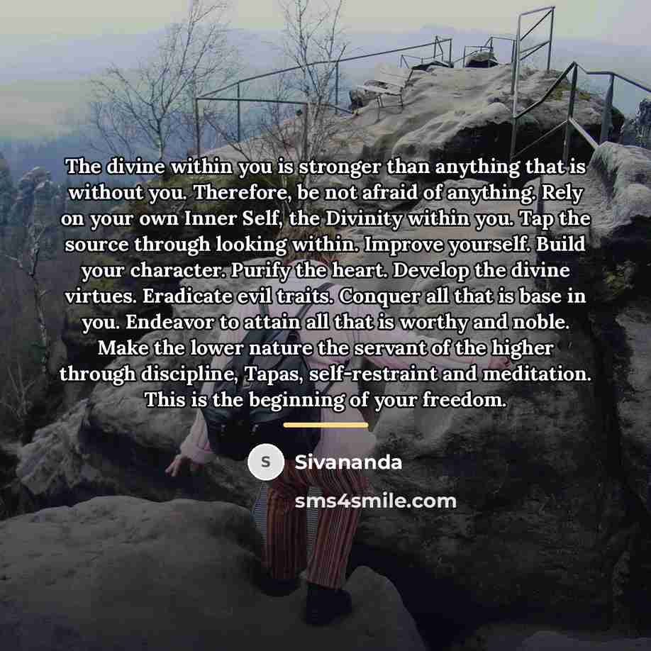 “The divine within you is stronger than anything that is…” quote by Sivananda