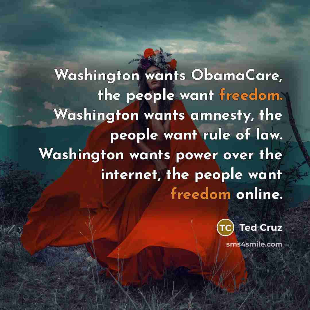 “Washington wants ObamaCare, the people want freedom. Washington wants amnesty,…” quote by Ted Cruz
