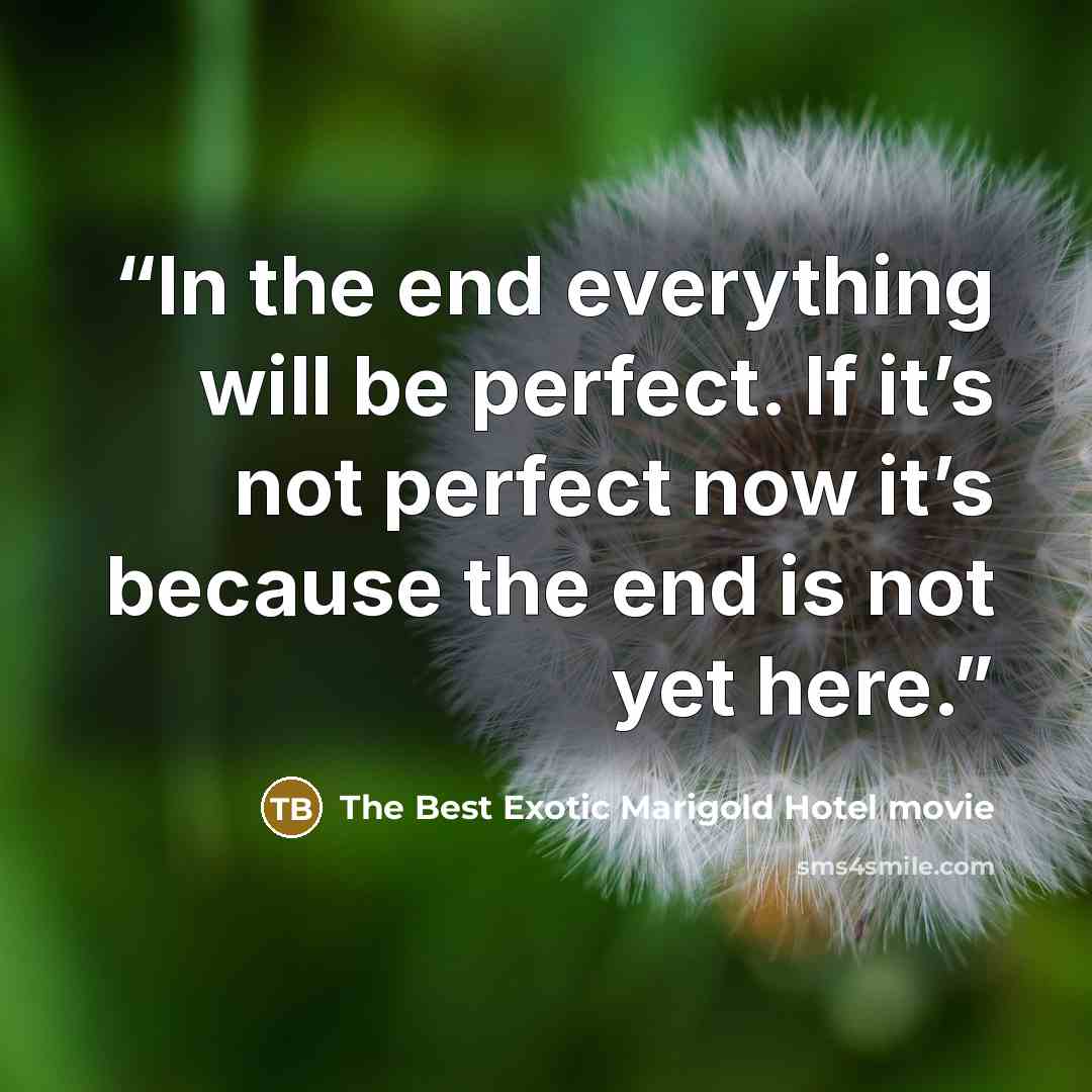 “In the end everything will be perfect. If it’s not perfect now it’s because the end is not yet here.” quote by The Best Exotic Marigold Hotel movie