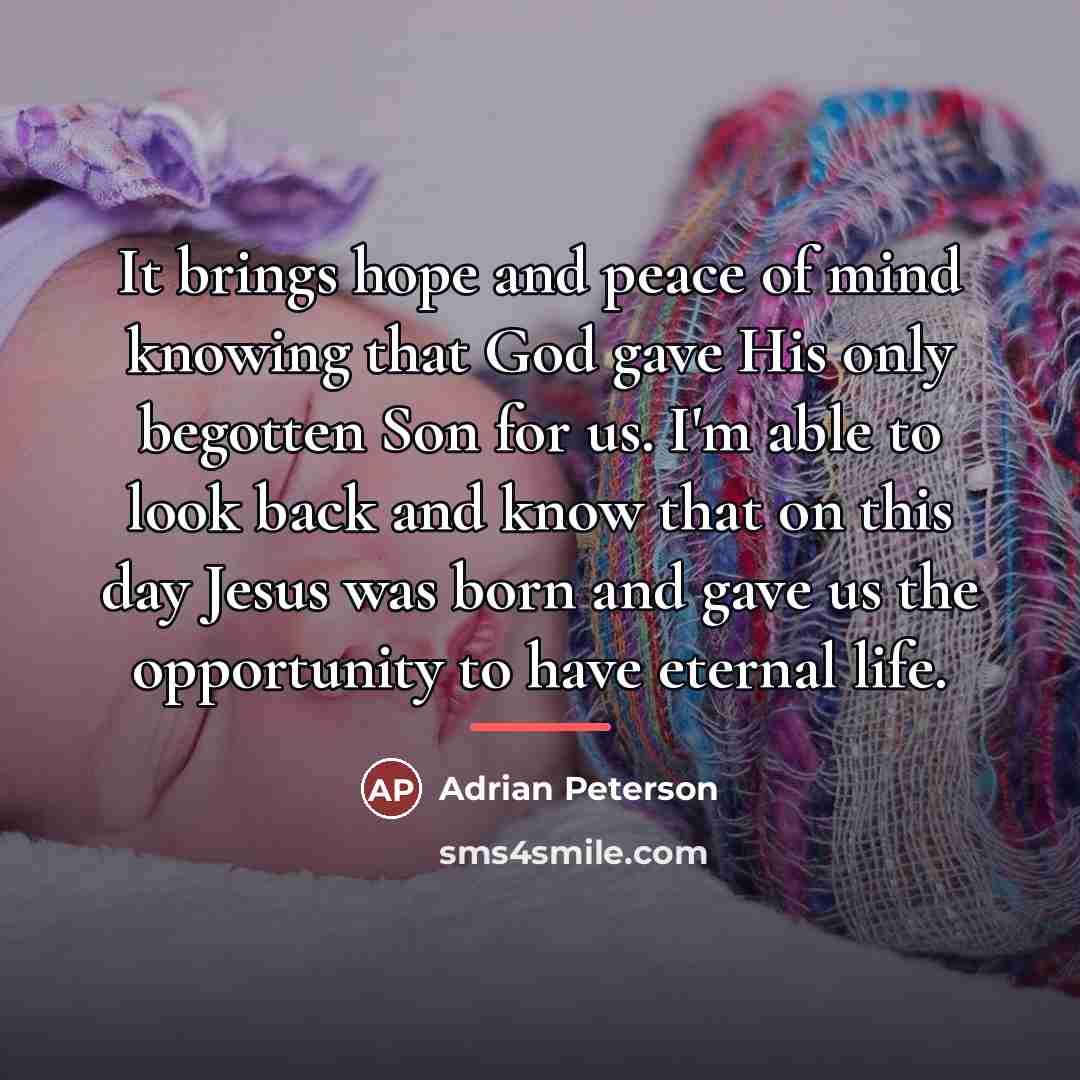“It brings hope and peace of mind knowing that God…” quote by Adrian Peterson