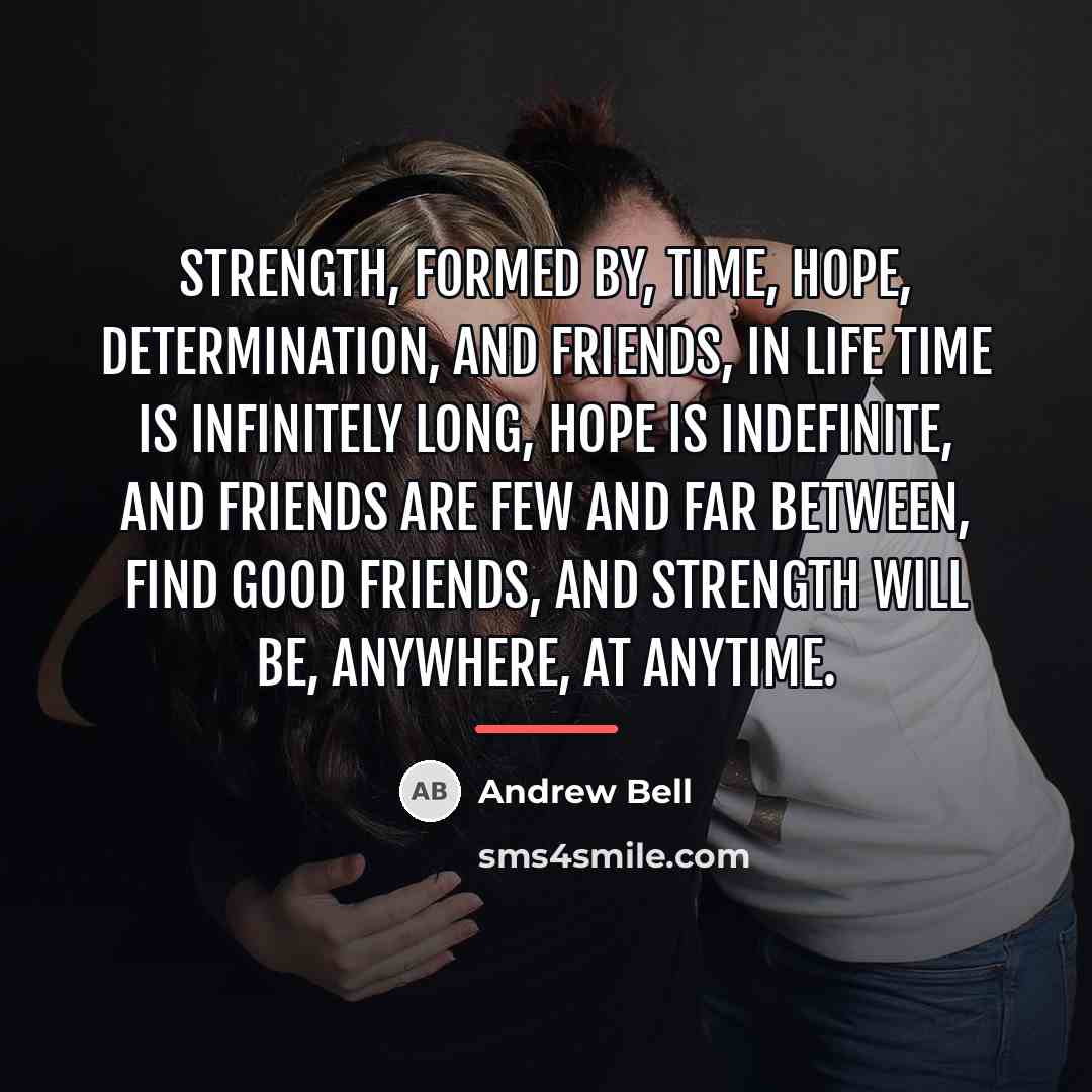 “Strength, Formed by, Time, Hope, Determination, And friends, In life…” quote by Andrew Bell