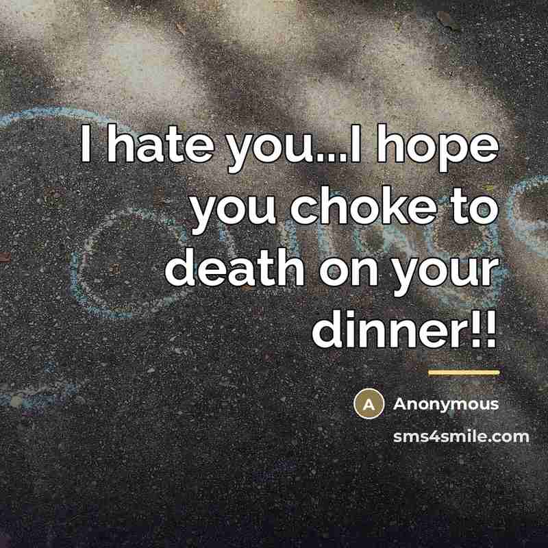 “I hate you...I hope you choke to death on your…” quote by Anonymous