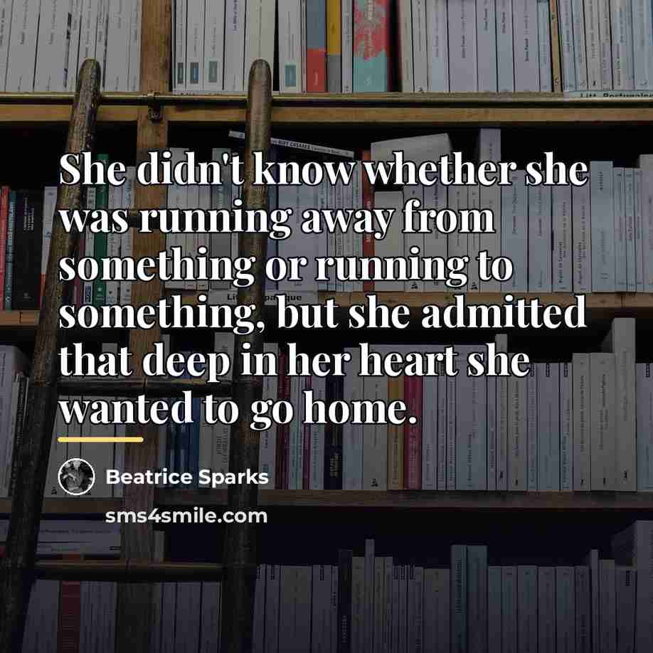 “She didn't know whether she was running away from something…” quote by Beatrice Sparks