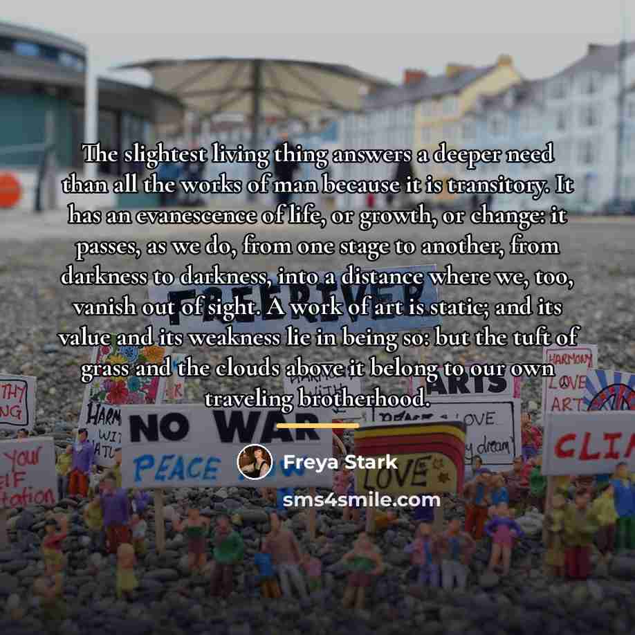 “The slightest living thing answers a deeper need than all…” quote by Freya Stark