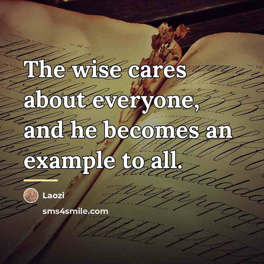 “The wise cares about everyone, and he becomes an example…” quote by Laozi