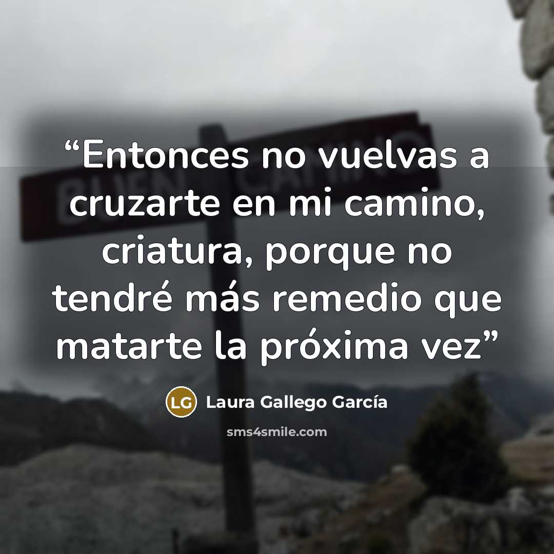 “Entonces no vuelvas a cruzarte en mi camino, criatura, porque no tendré más remedio que matarte la próxima vez” quote by Laura Gallego García
