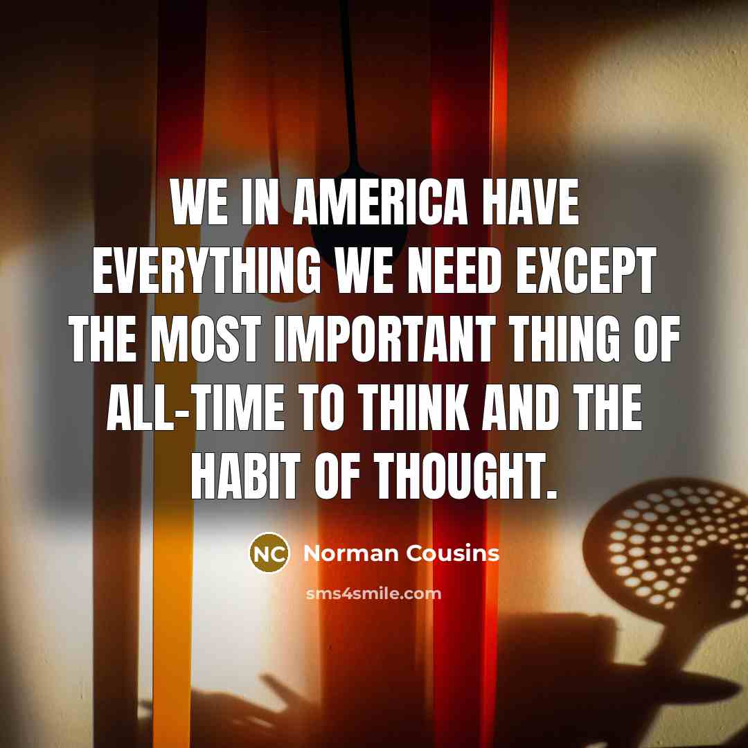 “We in America have everything we need except the most…” quote by Norman Cousins