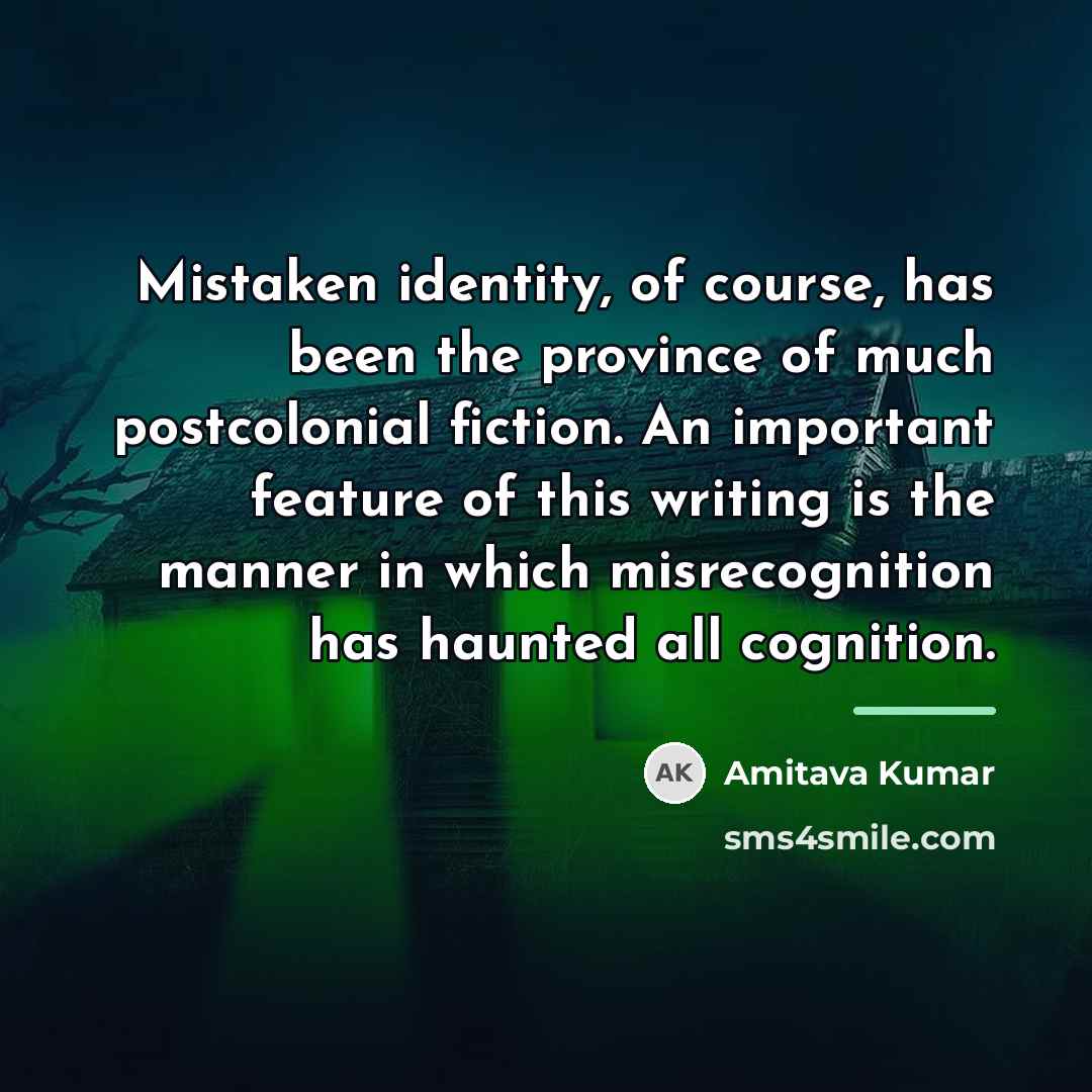 “Mistaken identity, of course, has been the province of much…” quote by Amitava Kumar