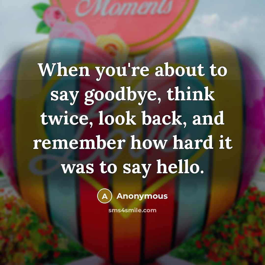 “When you're about to say goodbye, think twice, look back,…” quote by Anonymous