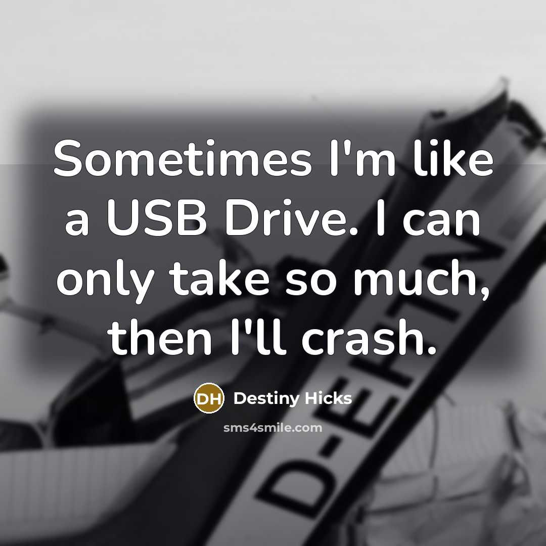 “Sometimes I'm like a USB Drive. I can only take so much, then I'll crash.” quote by Destiny Hicks