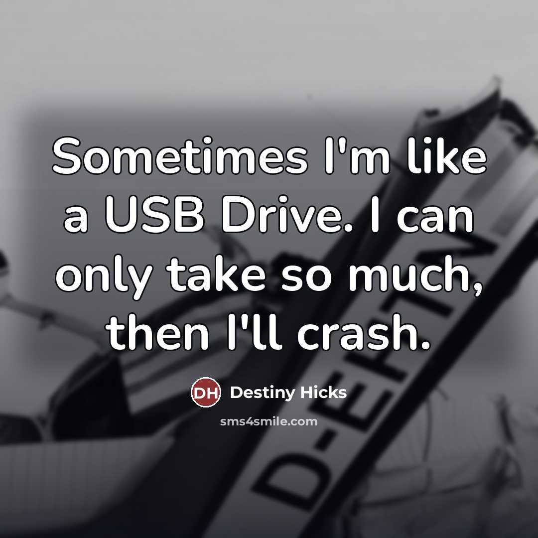 “Sometimes I'm like a USB Drive. I can only take…” quote by Destiny Hicks
