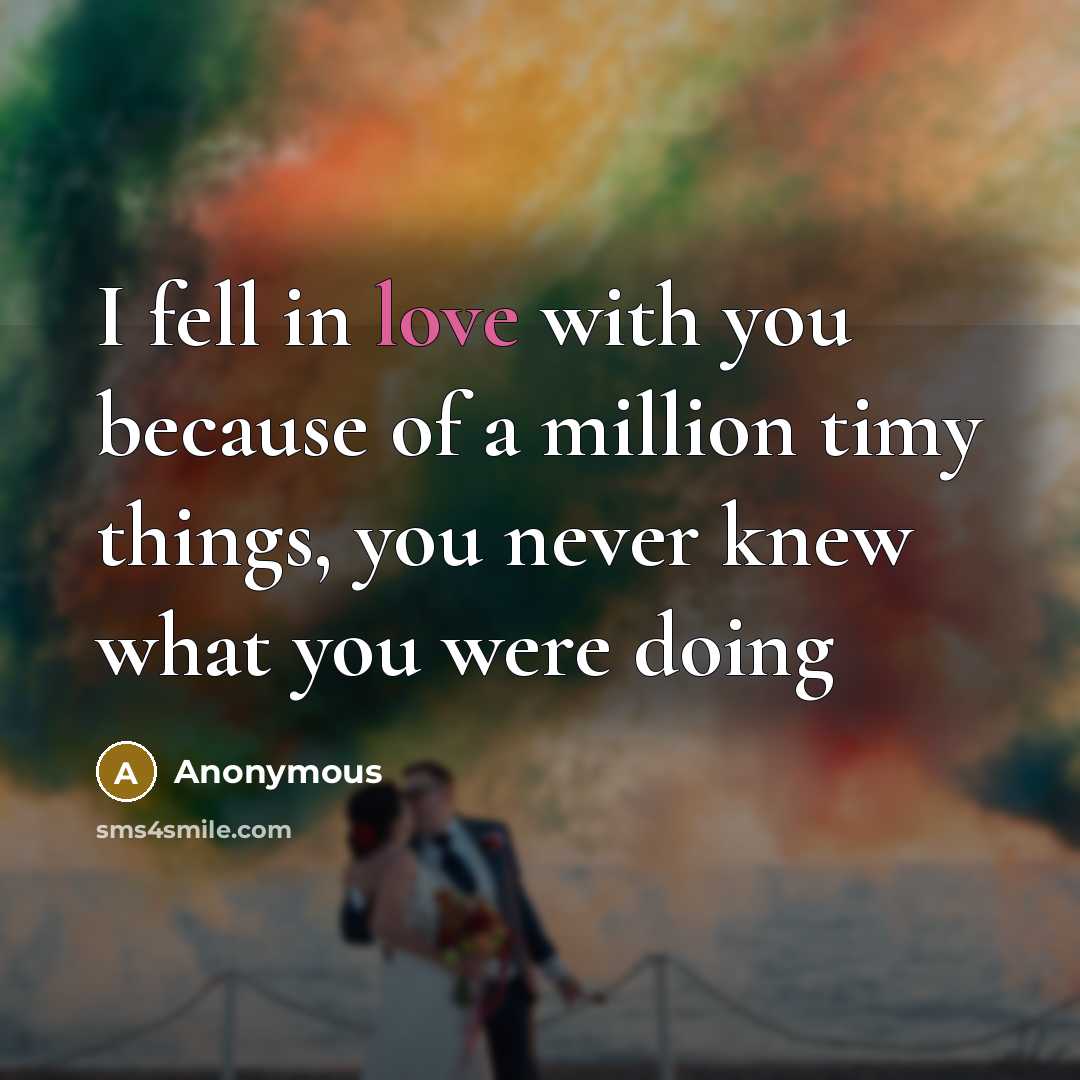 “I fell in love with you because of a million timy things, you never knew what you were doing” quote by Anonymous