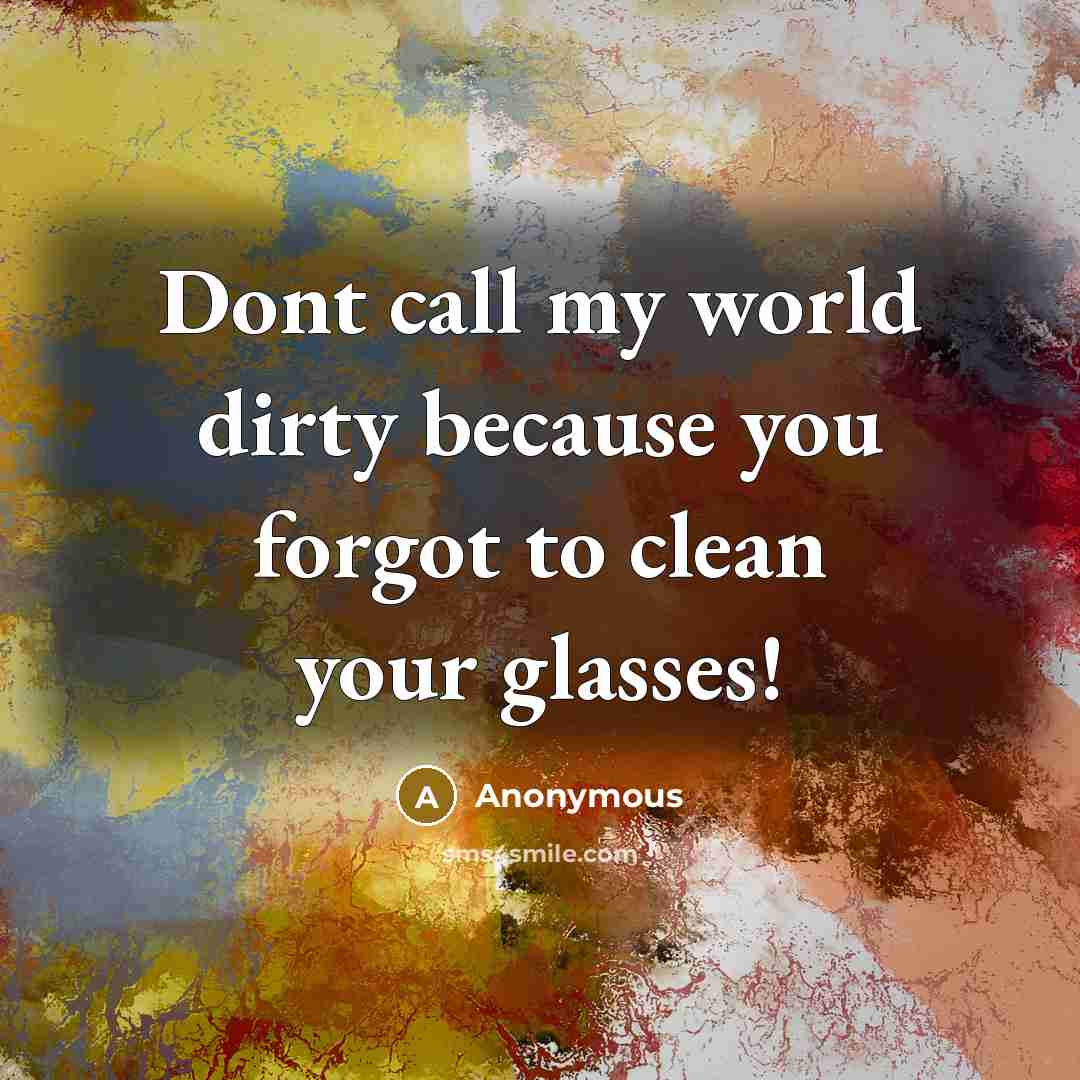 “Dont call my world dirty because you forgot to clean your glasses!” quote by Anonymous