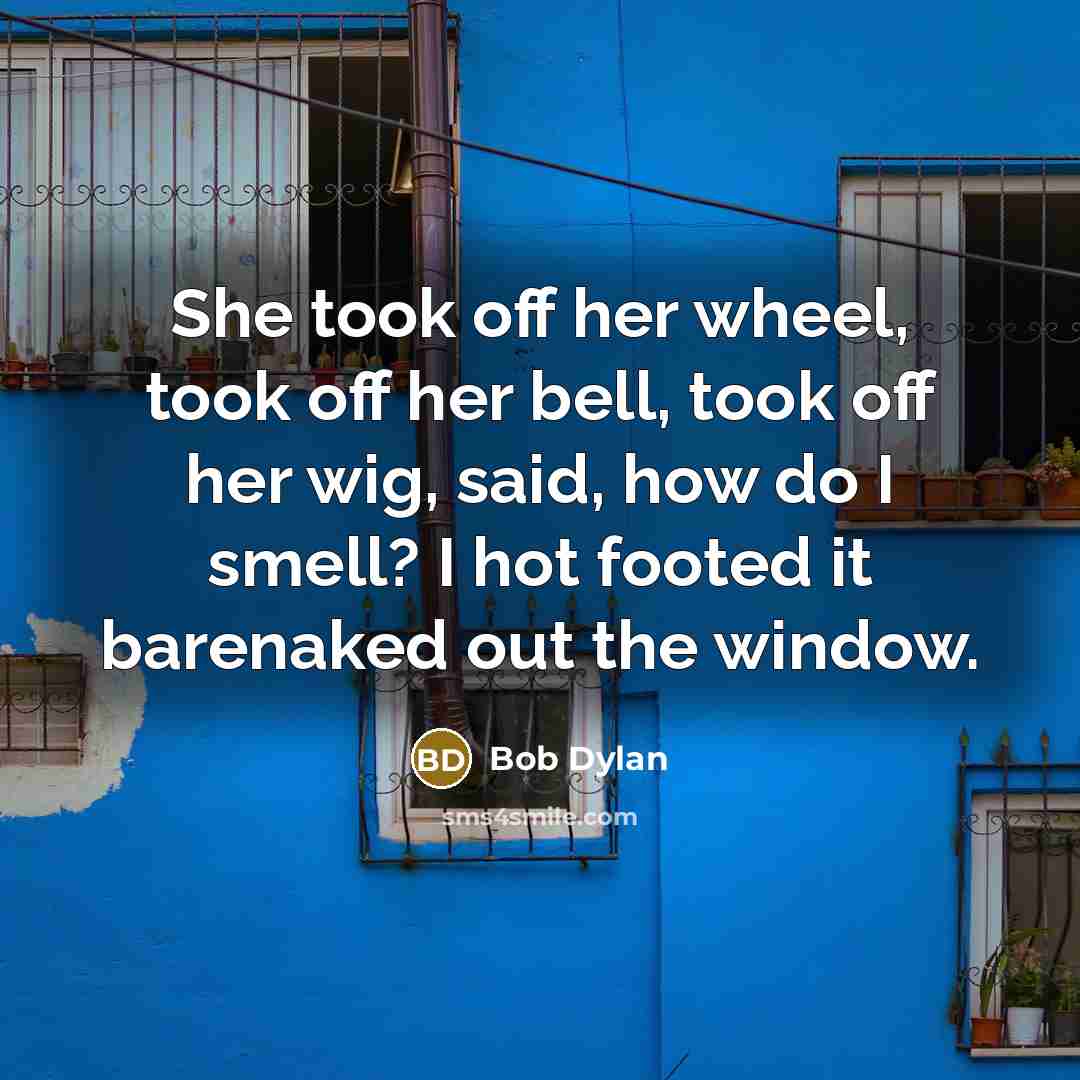 “She took off her wheel, took off her bell, took…” quote by Bob Dylan
