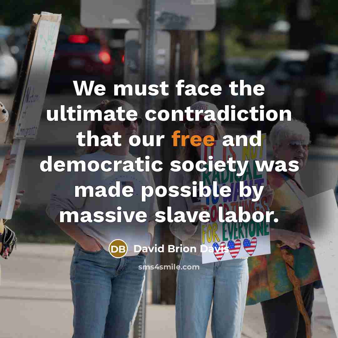 “We must face the ultimate contradiction that our free and…” quote by David Brion Davis