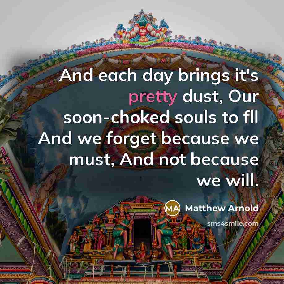 “And each day brings it's pretty dust, Our soon-choked souls…” quote by Matthew Arnold