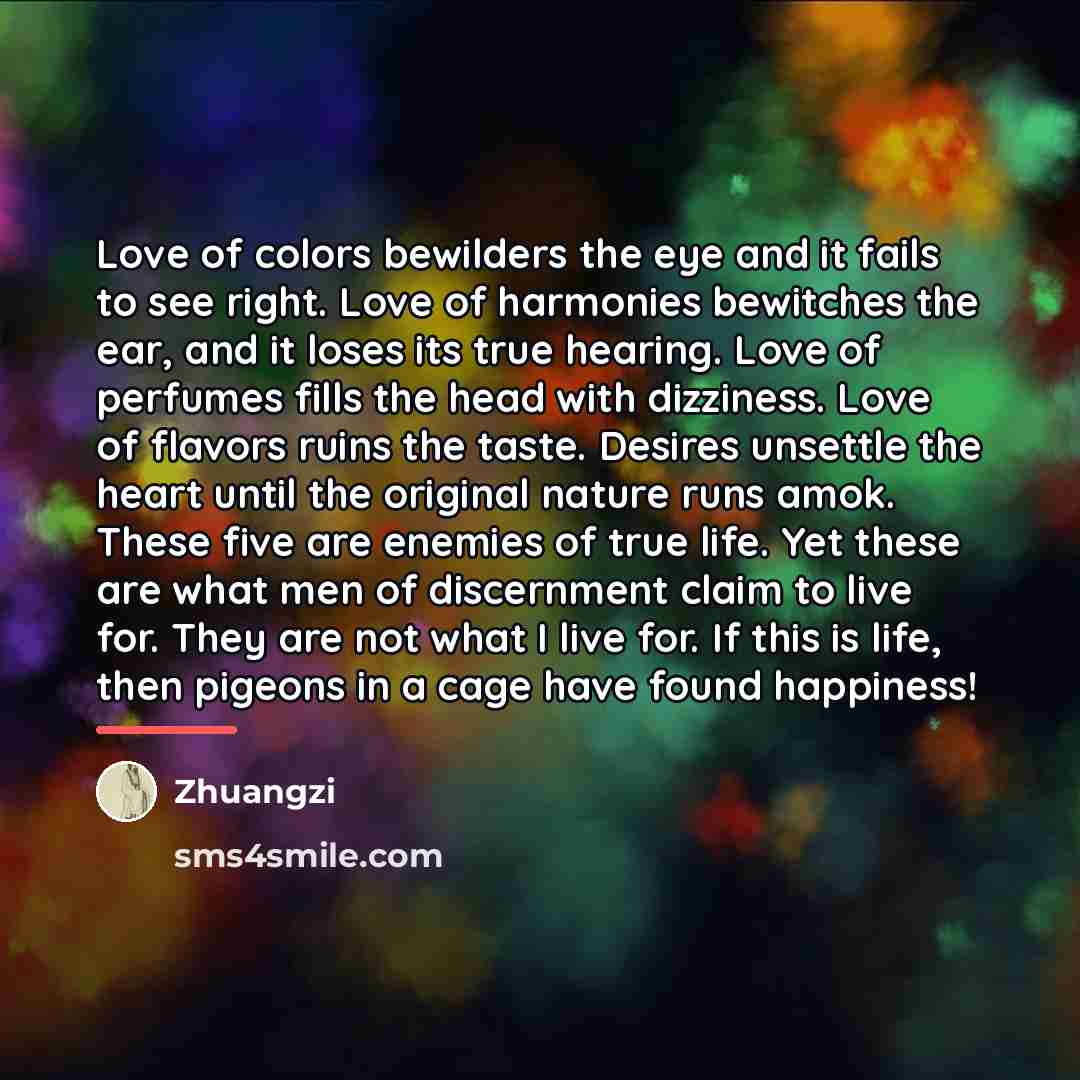 “Love of colors bewilders the eye and it fails to…” quote by Zhuangzi