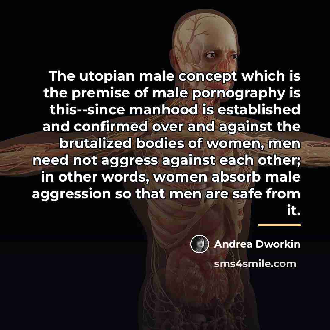 “The utopian male concept which is the premise of male…” quote by Andrea Dworkin