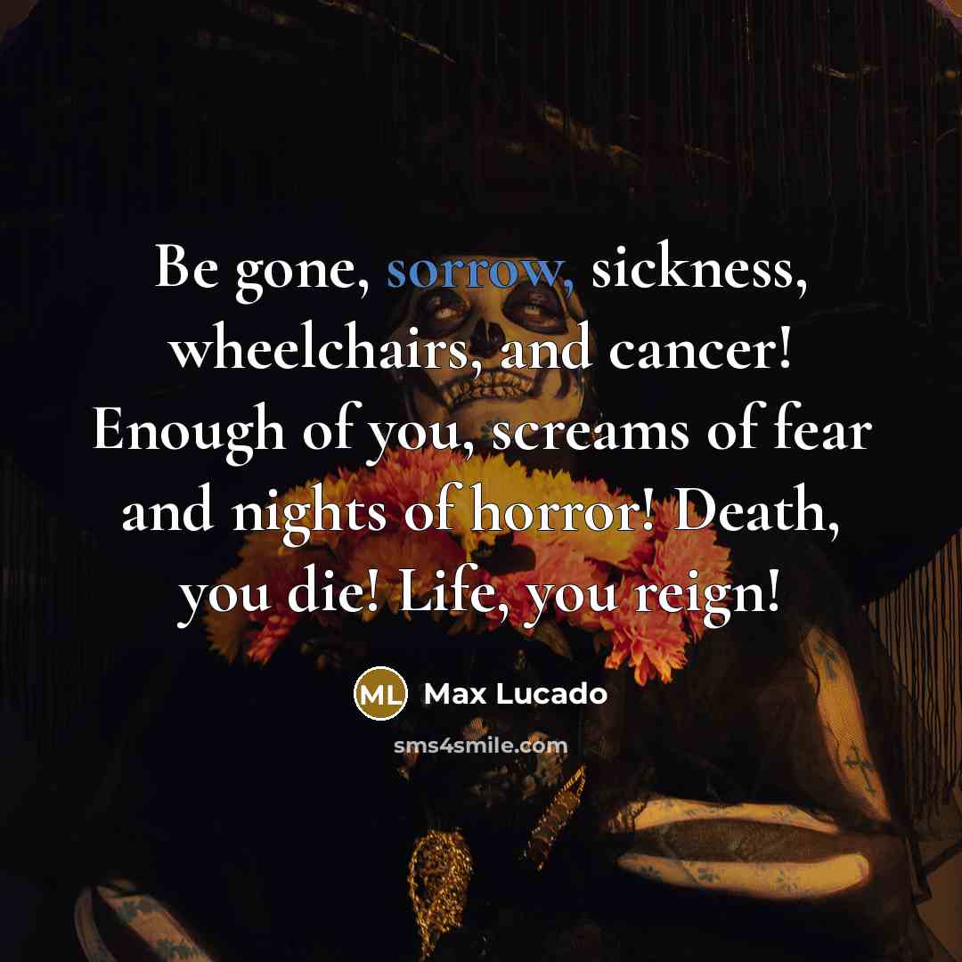 “Be gone, sorrow, sickness, wheelchairs, and cancer! Enough of you,…” quote by Max Lucado