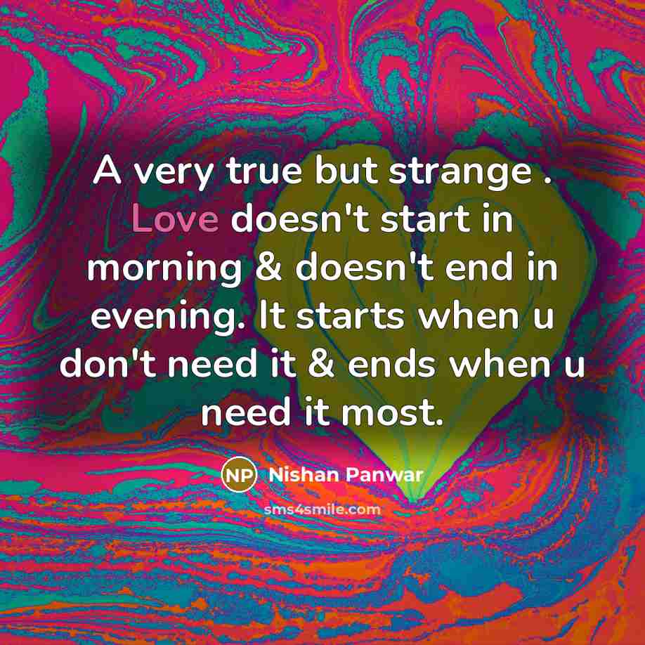 “A very true but strange . Love doesn't start in…” quote by Nishan Panwar