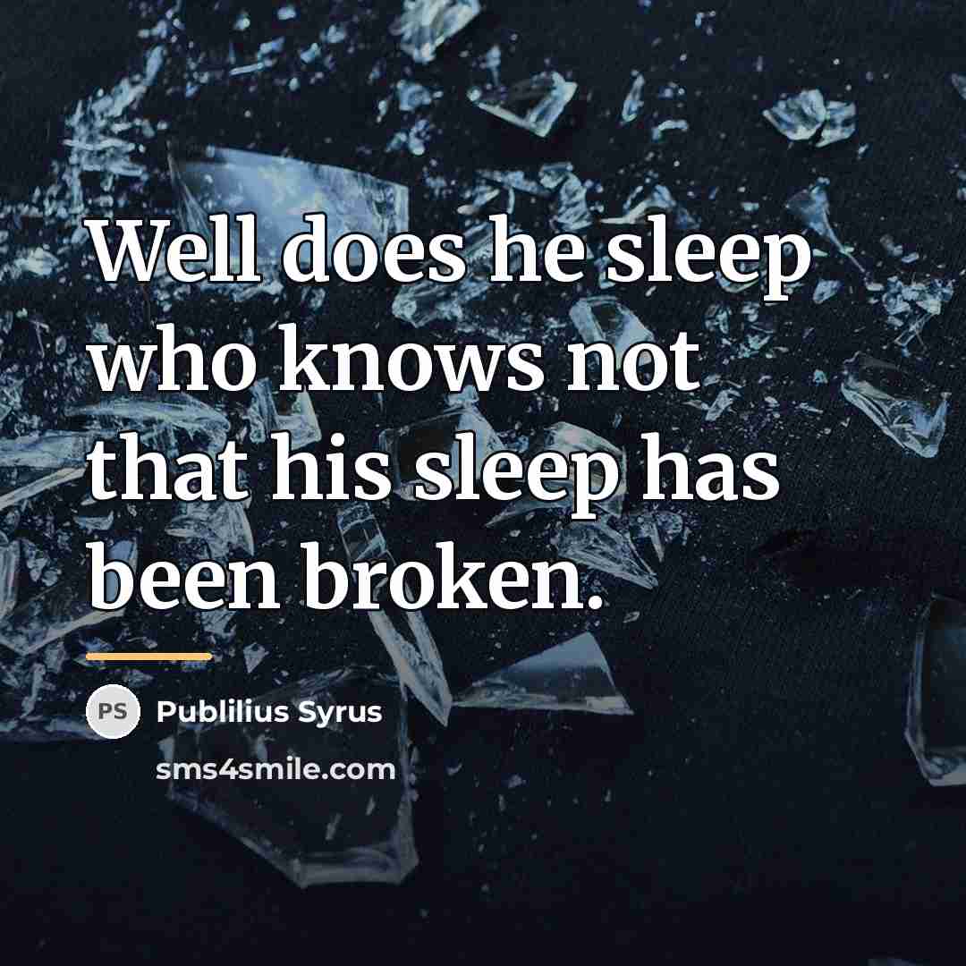“Well does he sleep who knows not that his sleep…” quote by Publilius Syrus
